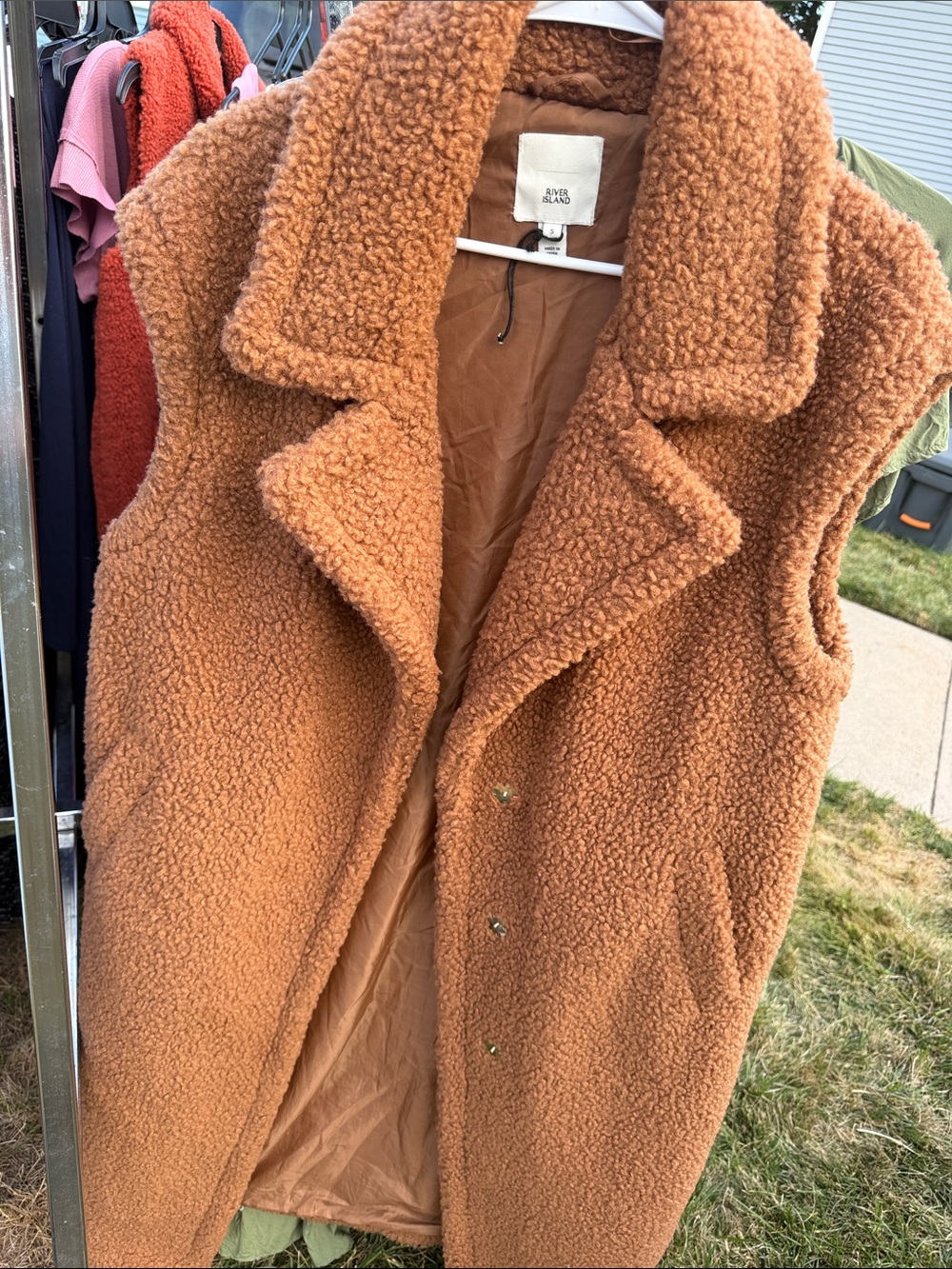 River Island Camel Teddy Sleeveless Coat